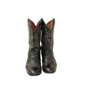 Vintage Tony Lama Cowboy Boots Mens 9 Black Good Leather Embroidered Western